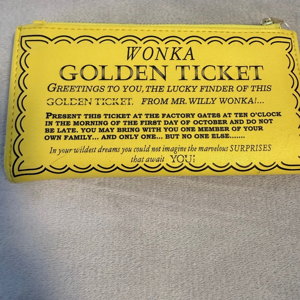 NWT‎ Willy Wonka Golden Ticket Wallet Buckle-Down Yellow Zip Clutch